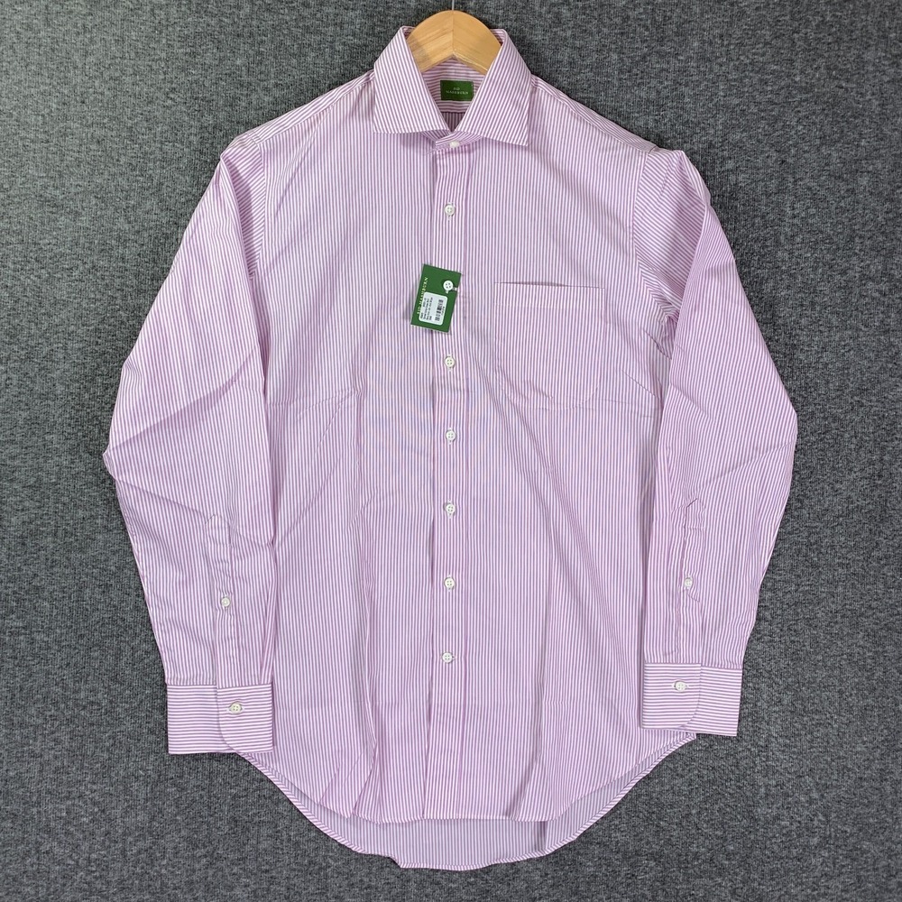 Sid Mashburn Dress Shirt Men 15 Pink Stripe Spread Collar Business Old Money NEW